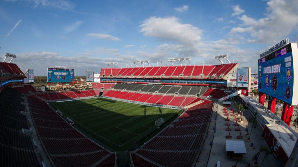 Feb 14, 2025; Tampa, FL, USA; a general view of the stadium before a preseason friendly match between Inter Miami CF and Orlando City at Raymond James Stadium.
