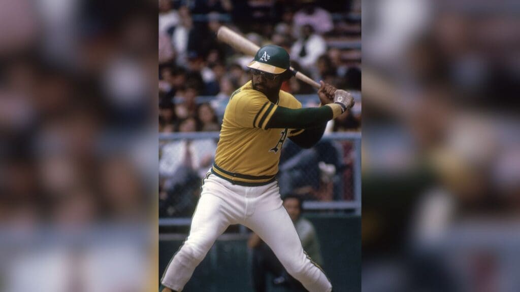 1973; Unknown location, USA; FILE PHOTO; Oakland Athletics outfielder Reggie Jackson in action at the plate during the 1973 season.