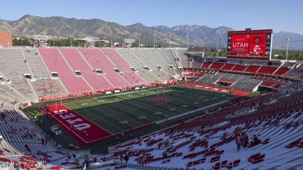 Aug 29, 2024; Salt Lake City, Utah, USA; A general view of Rice-Eccles Stadium before the game between the Utah Utes and the Southern Utah Thunderbirds.