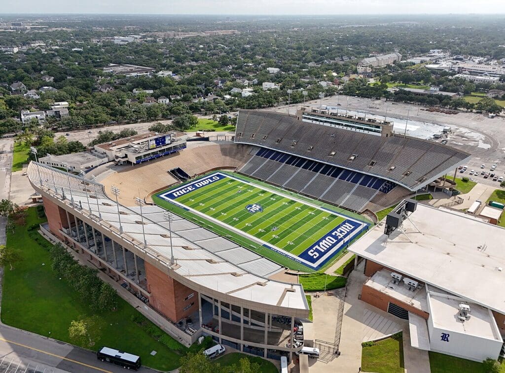 Aerial view of Rice Stadium in Houston, Texas 2024