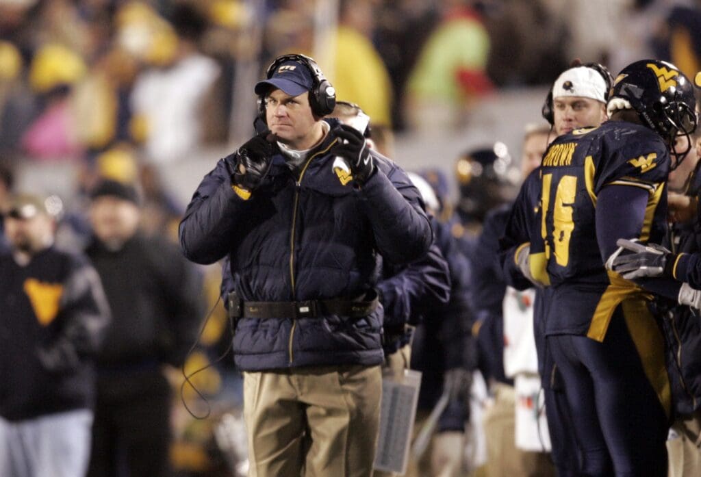 Dec 2, 2006; Morgantown, WV, USA; West Virginia Mountaineers head coach Rich Rodriguez during the third quarter against the Rutgers Scarlet Knights at Milan Puskar Stadium in Morgantown, WV. West Virginia defeated Rutgers 41-39 in triple overtime