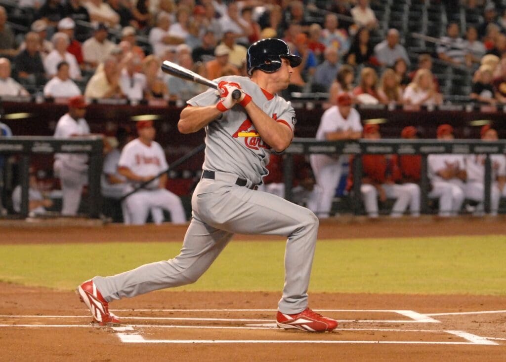 Sept 7, 2007; Phoenix, AZ, USA; St. Louis Cardinals right fielder (24) Rick Ankiel hits a single in the first inning against the Arizona Diamondbacks at Chase Field.