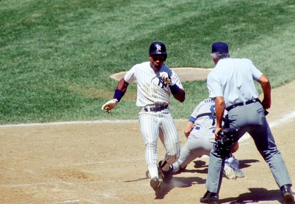 May 28, 1989; Bronx, NY, USA; Rickey Henderson of the New York Yankees in action against the Seattle Mariners at Yankee Stadium.