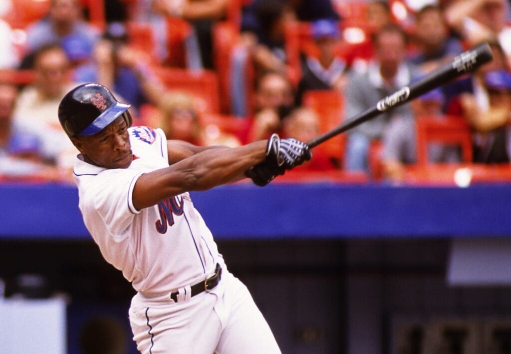 Aug 22, 1999; Flushing, NY, USA; FILE PHOTO; New York Mets outfielder Rickey Henderson (24) in action against the St. Louis Cardinals at Shea Stadium.