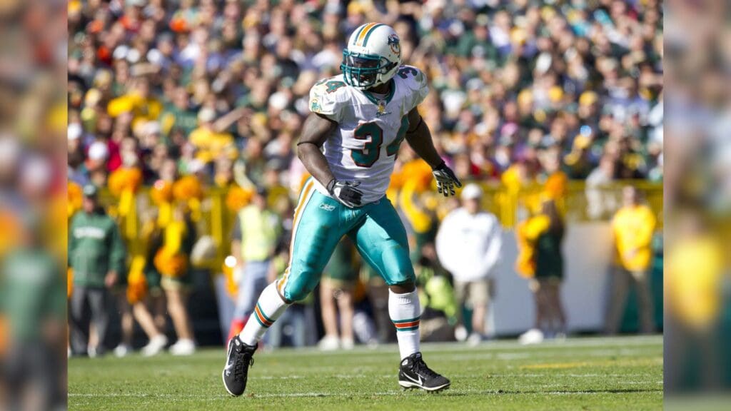 Sep 21, 2010; Green Bay, WI, USA; Miami Dolphins running back Ricky Williams (34) during the game against the Green Bay Packers at Lambeau Field. The Dolphins defeated the Packers 23-20.
