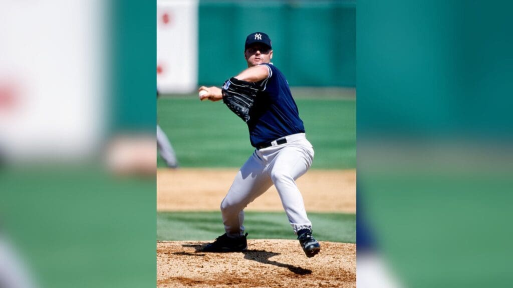 Mar 29, 1999; Haines City, FL, USA; FILE PHOTO; New York Yankees pitcher Roger Clemens in action against the Kansas City Royals during spring training at Baseball City Stadium.
