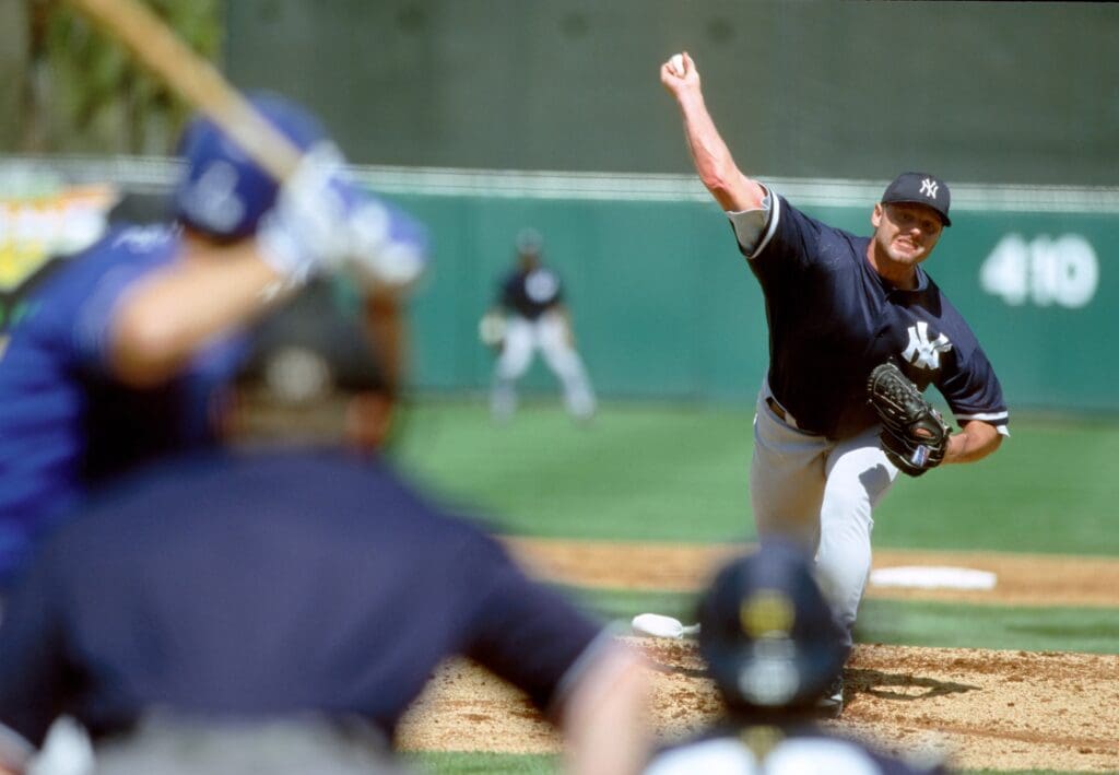 Mar 1999 ; Haines City, FL, USA; FILE PHOTO; Roger Clemens of the New York Yankees in spring training action against the Kansas City Royals at Baseball City.