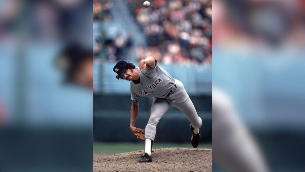 Unknown date and location; USA; FILE PHOTO; New York Yankees pitcher Ron Guidry in action on the mound.