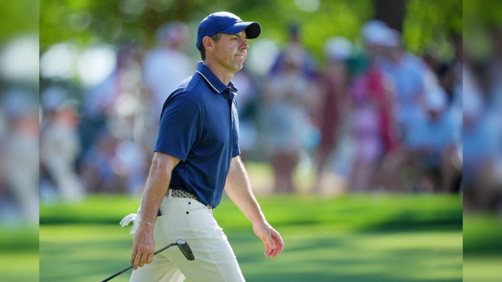 May 17, 2025; Charlotte, North Carolina, USA; Rory McIlroy walks on the second hole during the third round of the PGA Championship golf tournament at Quail Hollow.