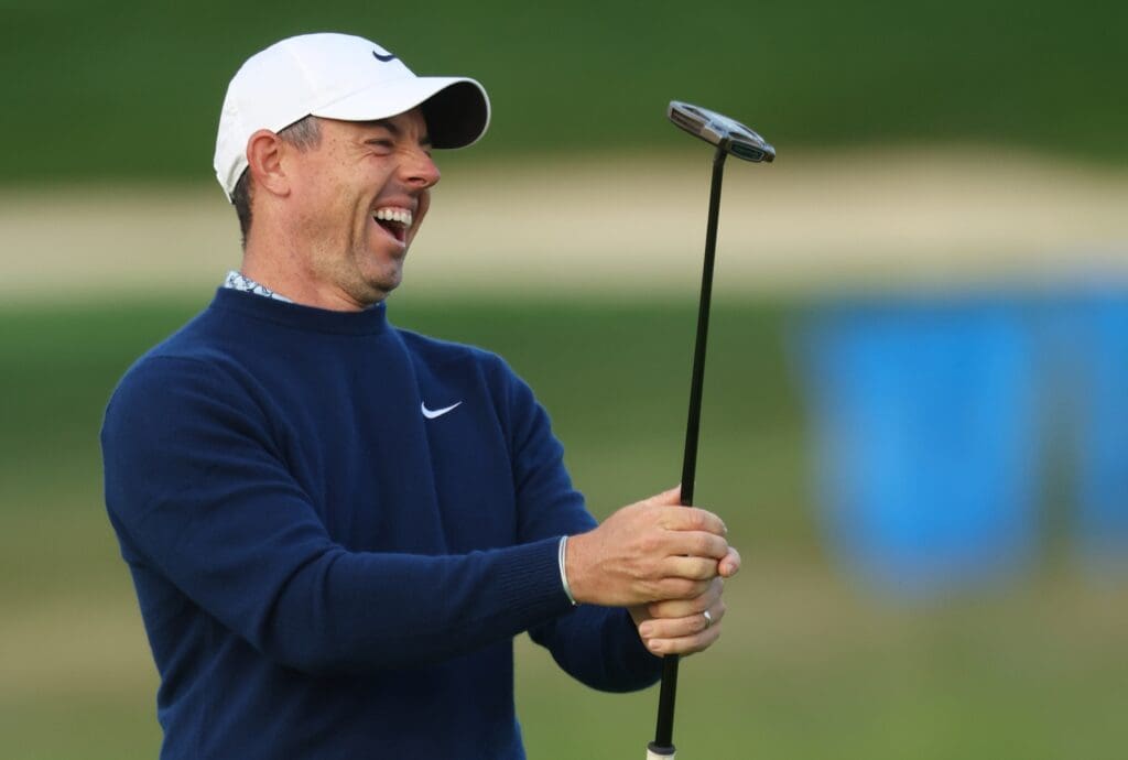 Rory McIlroy reacts on the tenth green during a practice round for the U.S. Open golf tournament at Oakmont Country Club.