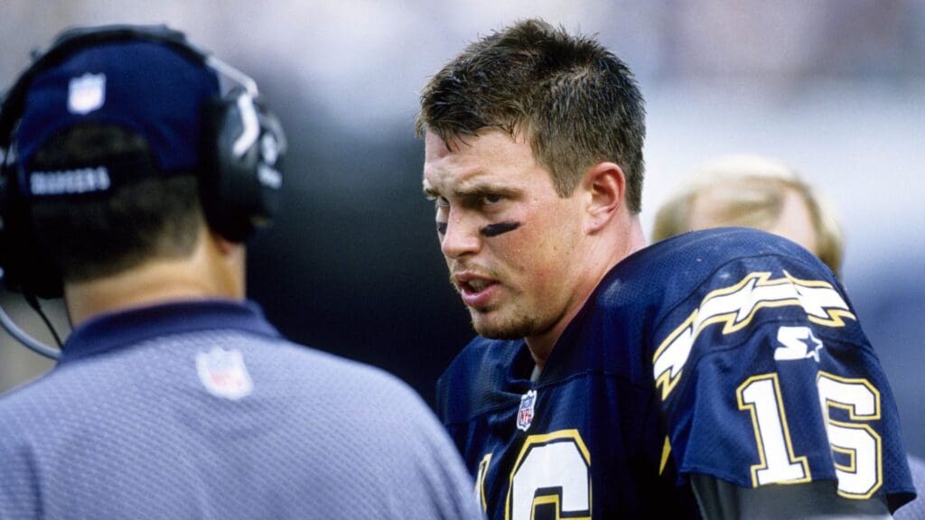 Oct 25, 1998; San Diego, CA, USA; FILE PHOTO; San Diego Chargers quarterback Ryan Leaf (16) on the sideline against the Seattle Seahawks at Jack Murphy Stadium.