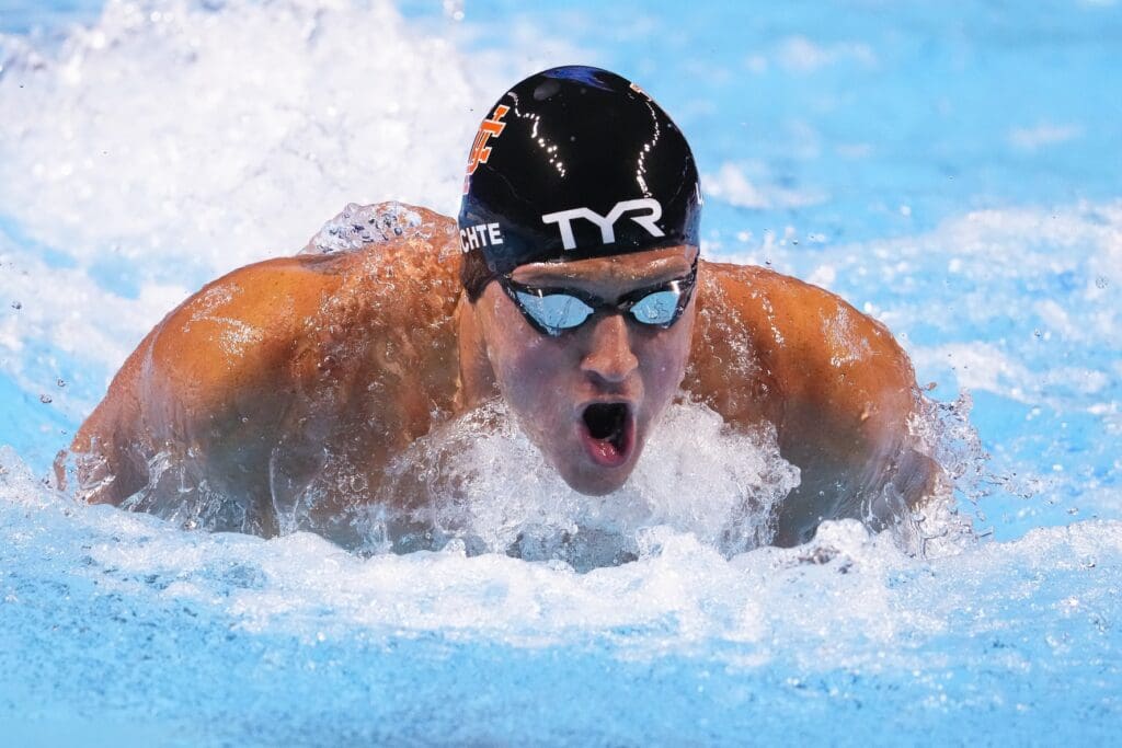 Jun 17, 2021; Omaha, Nebraska, USA; Ryan Lochte swims in the Men s 200m Individual Medley Semifinals Heat 1 during the U.S. Olympic Team Trials Swimming competition at CHI Health Center Omaha.