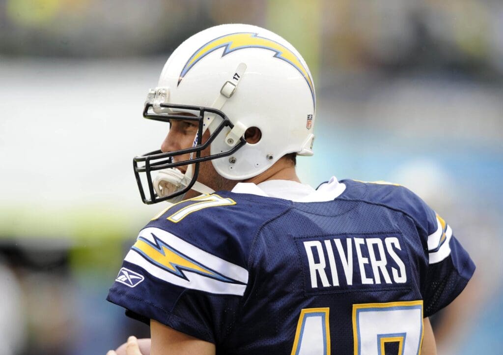 November 6, 2011; San Diego, CA, USA; San Diego Chargers quarterback Philip Rivers (17) prior to the game against the Green Bay Packers at Qualcomm Stadium.
