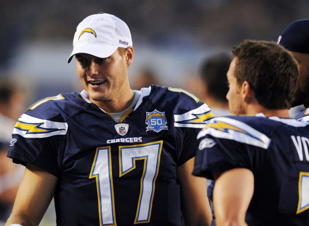 September 4, 2009; San Diego, CA, USA; San Diego Chargers quarterback Philip Rivers (17) against the San Francisco 49ers during the first quarter of the preseason game at Qualcomm Stadium.