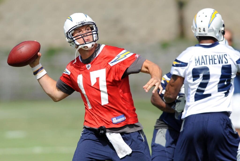 August 4, 2010; San Diego, CA, USA; San Diego Chargers quarterback Philip Rivers (17) at training camp at Chargers Park.