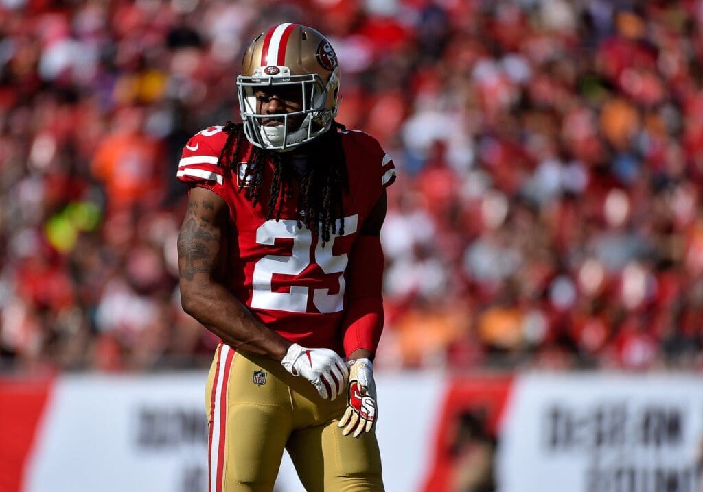 Nov 25, 2018; Tampa, FL, USA; San Francisco 49ers cornerback Richard Sherman (25) during the first half against the Tampa Bay Buccaneers at Raymond James Stadium.