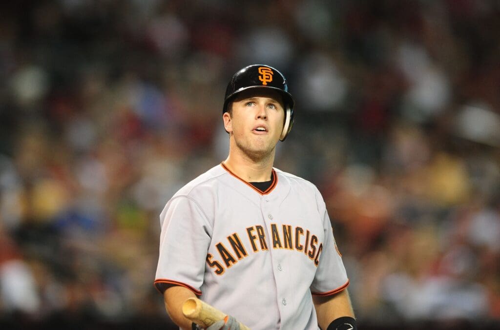 Jul. 24, 2010; Phoenix, AZ, USA; San Francisco Giants catcher Buster Posey against the Arizona Diamondbacks at Chase Field.