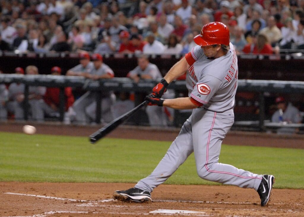 Apr 10, 2007; Phoenix, AZ, USA; Cincinnati Reds first baseman (21) Scott Hatteberg bats against the Arizona Diamondbacks at Chase Field in Phoenix, AZ.