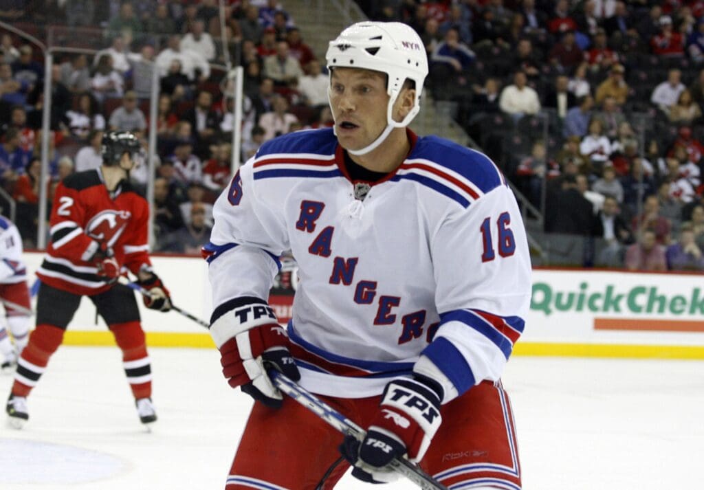 November 14, 2007; Newark, NJ, USA; New York Rangers left wing Sean Avery (16) skates during the first period of the Rangers game against the New Jersey Devils at the Prudential Center in Newark, NJ.