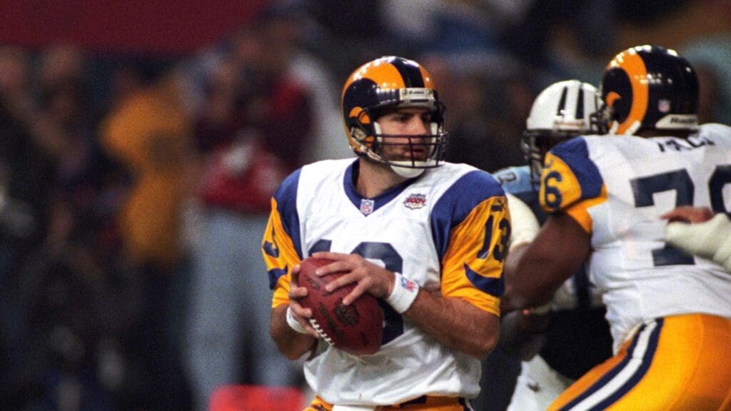 St. Louis Rams quarterback (13) Kurt Warner in action against the Tennessee Titans during Super Bowl XXXIV at the Georgia Dome.