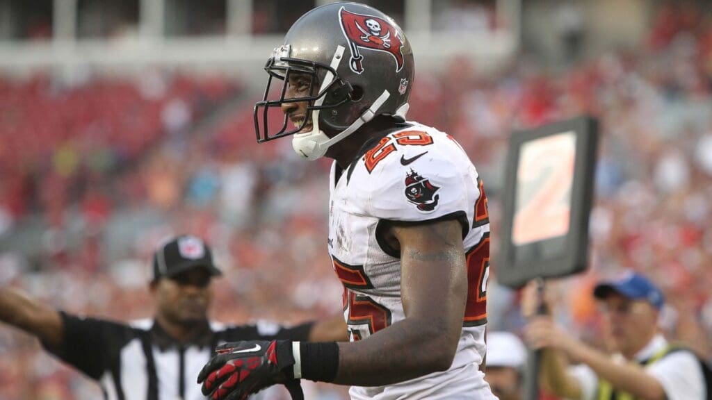 September 9, 2012; Tampa, FL, USA; Tampa Bay Buccaneers cornerback Aqib Talib (25) reacts after he broke up a pass against the Carolina Panthers in the second half at Raymond James Stadium. Tampa Bay Buccaneers defeated the Carolina Panthers 16-10. 