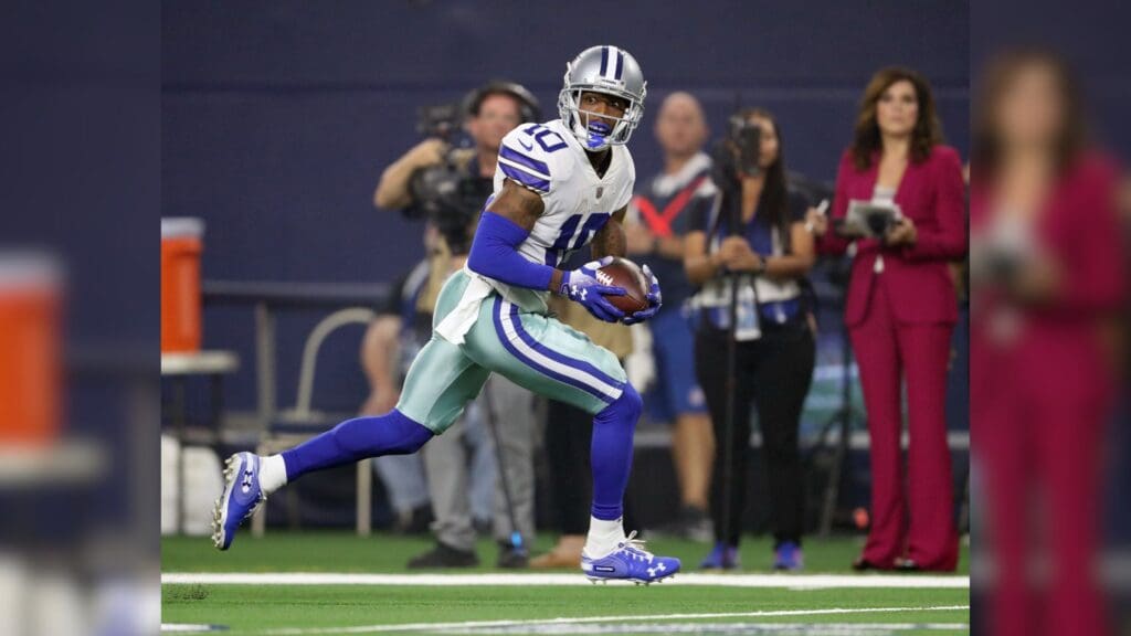 Sep 16, 2018; Arlington, TX, USA; Dallas Cowboys receiver Tavon Austin (10) runs after a reception for a touchdown against the New York Giants at AT&T Stadium.