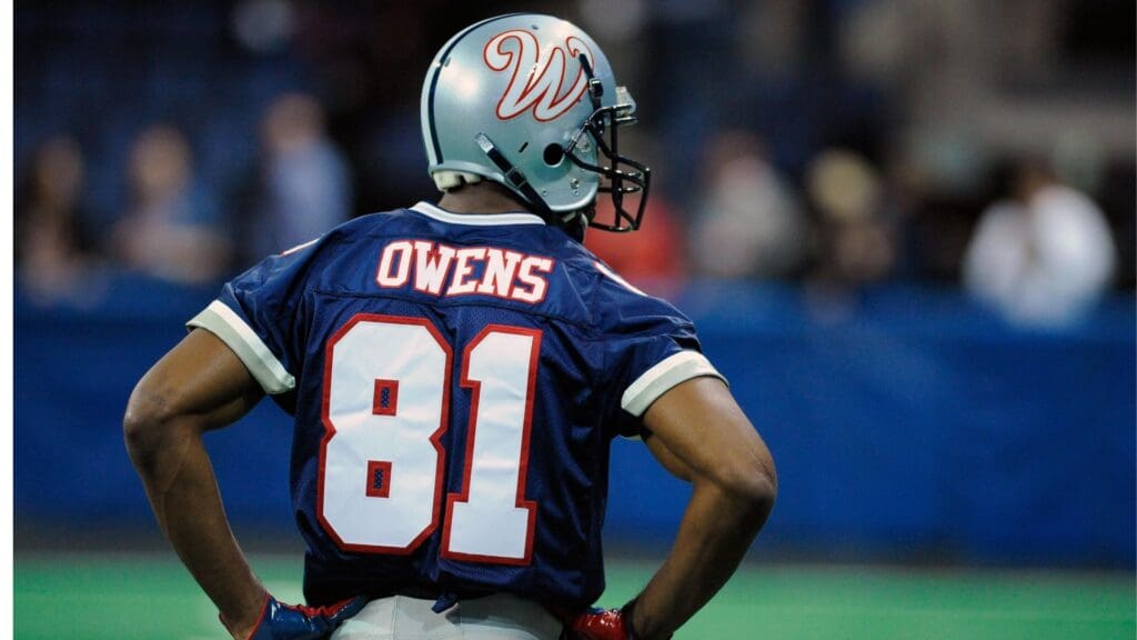 Feb 25, 2011; Allen, TX USA; Allen Wranglers wide receiver Terrell Owens (81) warms up before facing the Wichita Wild at the Allen Events Center