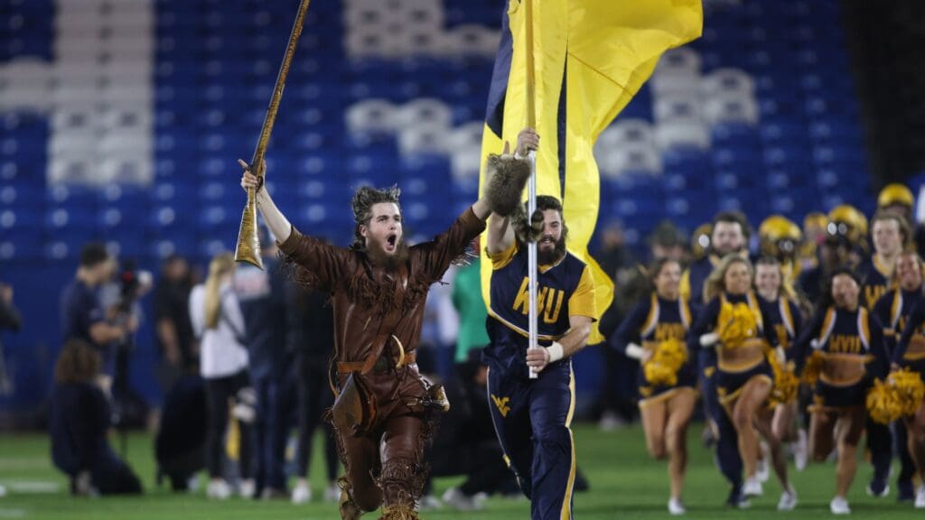West Virginia Mountaineers mascot runs on the field before the game against the Memphis Tigers at Toyota Stadium