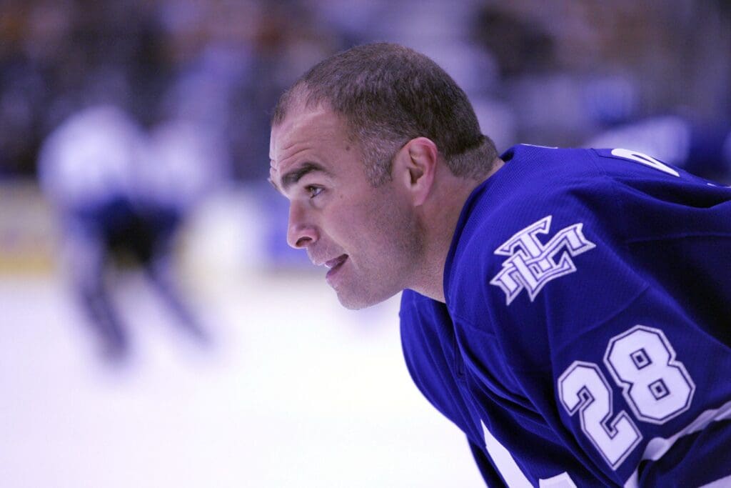 Feb 28, 2006; Toronto, ON, CANADA; Toronto Maple Leafs right wing (28) Tie Domi during pre-game before playing against the Washington Capitals at the Air Canada Centre.