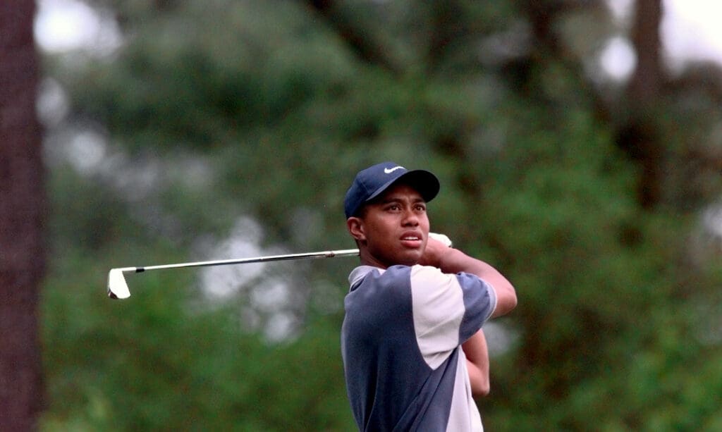 Tiger Woods during a practice round at The Masters at Augusta National Golf Course.