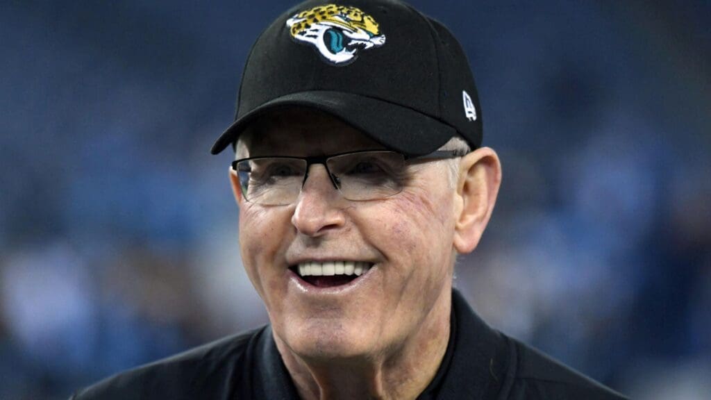 Dec 6, 2018; Nashville, TN, Jacksonville Jaguars executive vice president of football operations Tom Coughlin looks on before a game aTennessee Titans at Nissan Stadium.