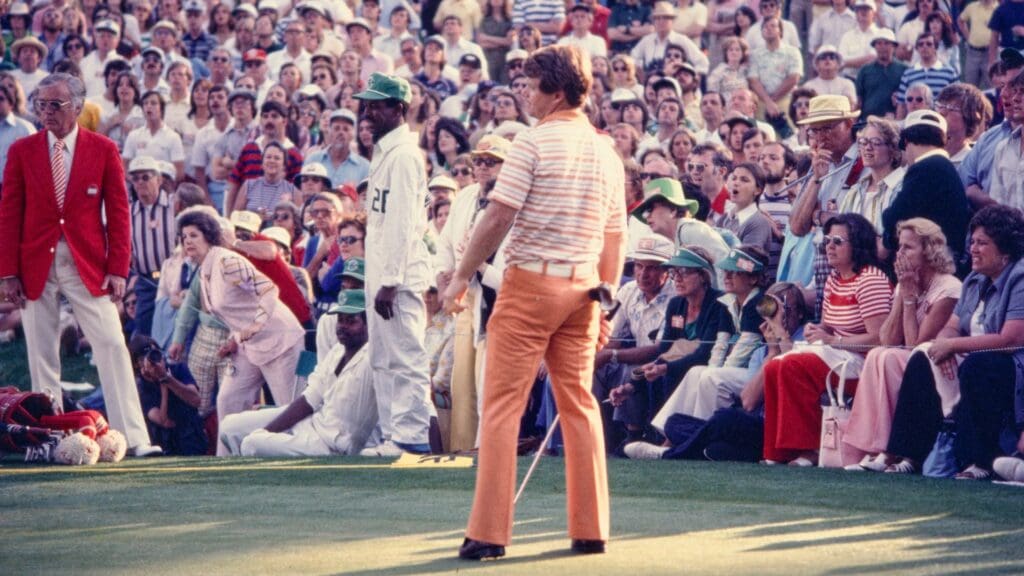 04/10/1977; Augusta, Georgia, USA; Tom Watson at the Augusta National Golf Course during the 1977 Masters.