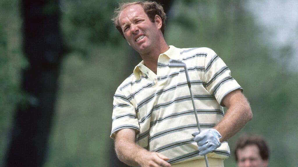 Tom Weiskopf in action during the 1980 Memorial Tournament at Muirfield Village Golf Club.