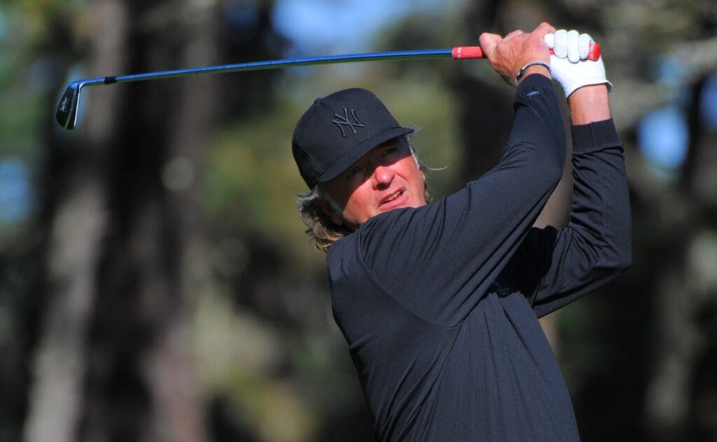 Feb. 13, 2009; Pebble Beach, CA, USA; Tommy Armour III tees off on the 11th hole during the second round play of the AT&T Pebble Beach National Pro-Am golf tournament at Poppy Hills in Pebble Beach, CA.