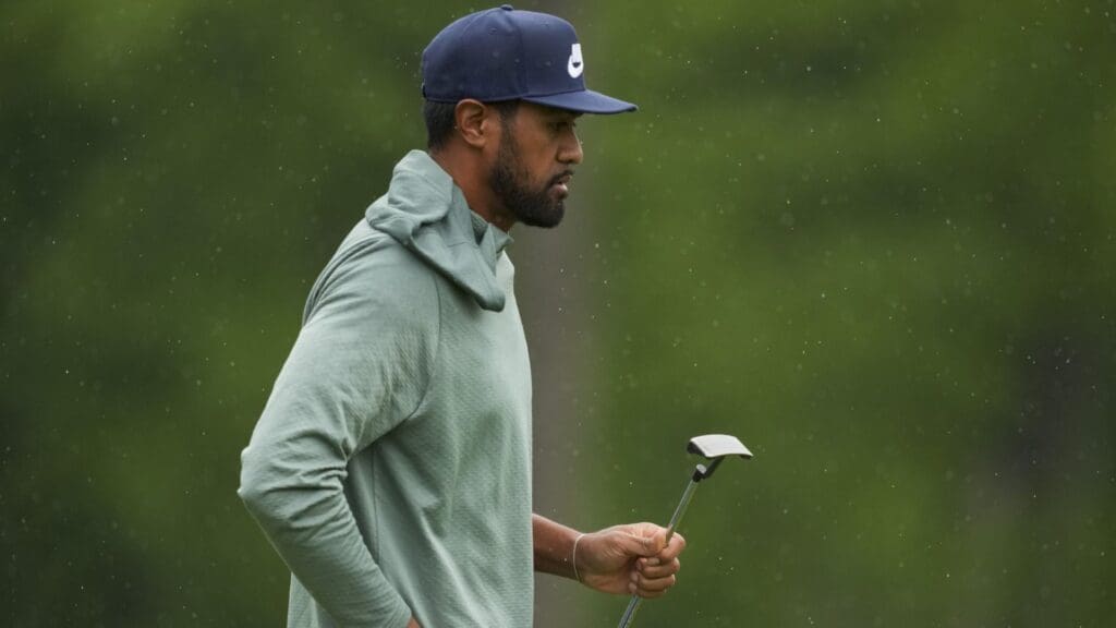 May 30, 2025; Dublin, Ohio, USA; Tony Finau walks on the ninth green after making his putt during the second round of the Memorial Tournament presented by Workday golf tournament.