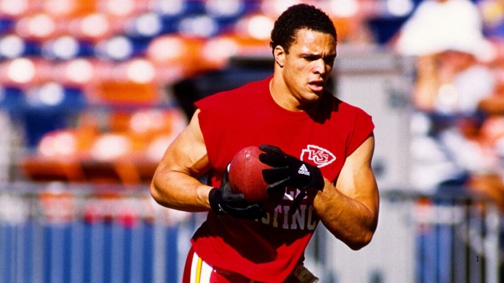 Nov 26, 2000; San Diego, CA, USA; FILE PHOTO; Kansas City Chiefs tight end Tony Gonzalez warms up on the field prior to a game against the San Diego Chargers at Qualcomm Stadium.