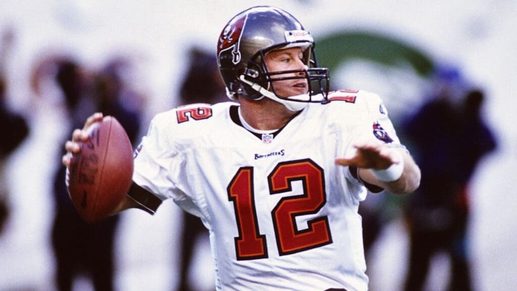 Tampa Bay Buccaneers quarterback Trent Dilfer (12) in action against the New York Jets at Giants Stadium.