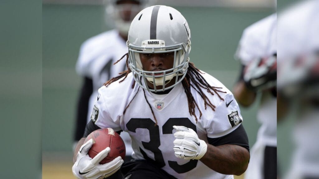 May 19, 2015; Alameda, CA, USA; Oakland Raiders running back Trent Richardson (33) at organized team activities at the Raiders practice facility.