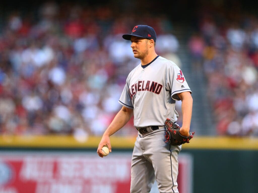 Apr 8, 2017; Phoenix, AZ, USA; Cleveland Indians pitcher Trevor Bauer against the Arizona Diamondbacks at Chase Field.