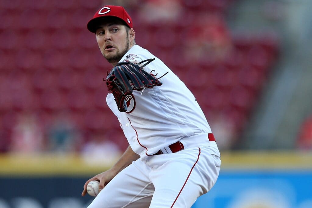 Cincinnati Reds starting pitcher Trevor Bauer (27) delivers in the first inning against the Philadelphia Phillies on Sept. 4, 2019, at Great American Ball Park.