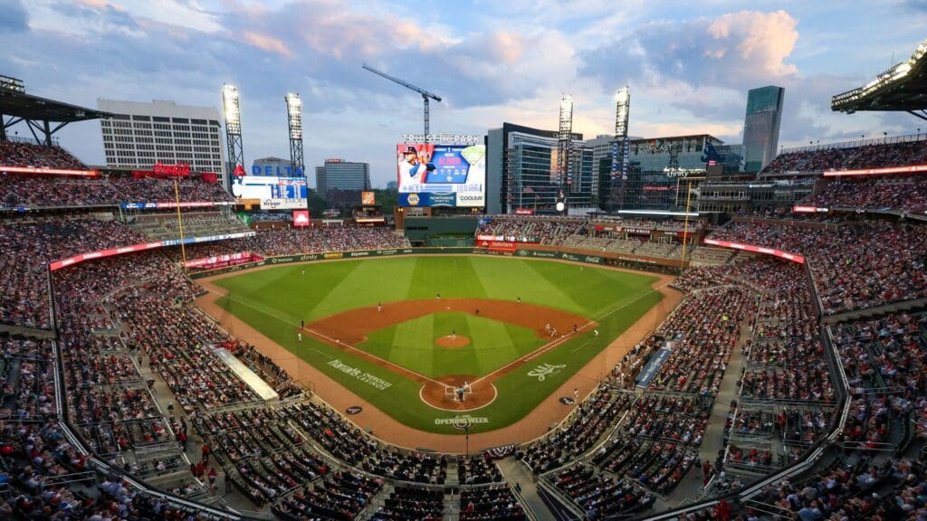 Apr 4, 2025; Atlanta, Georgia, USA; A general view of Truist Park during the third inning of a game between the Atlanta Braves and Miami Marlins