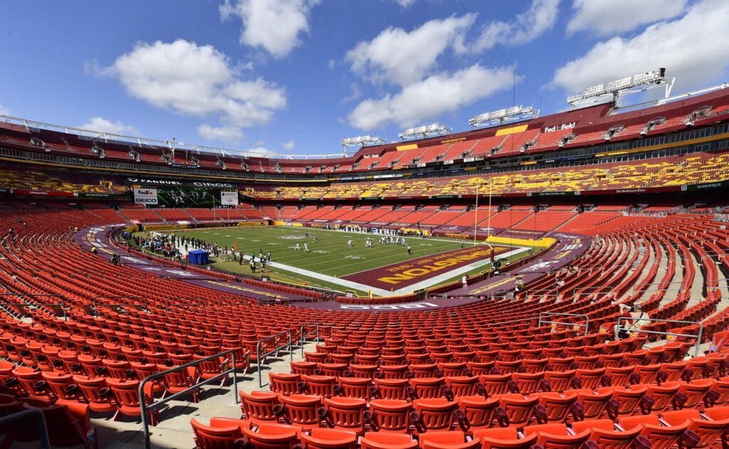Sep 13, 2020; Landover, Maryland, USA; General view of game between Washington Football Team and the Philadelphia Eagles during the first half quarter at FedExField. Mandatory Credit: Brad Mills-USA TODAY Sports