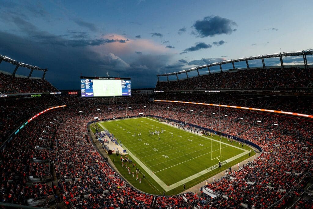 Aug 26, 2023; Denver, Colorado, USA; A general view in the first quarter between the Denver Broncos and the Los Angeles Rams at Empower Field at Mile High. Mandatory Credit: Isaiah J. Downing-USA TODAY Sports
