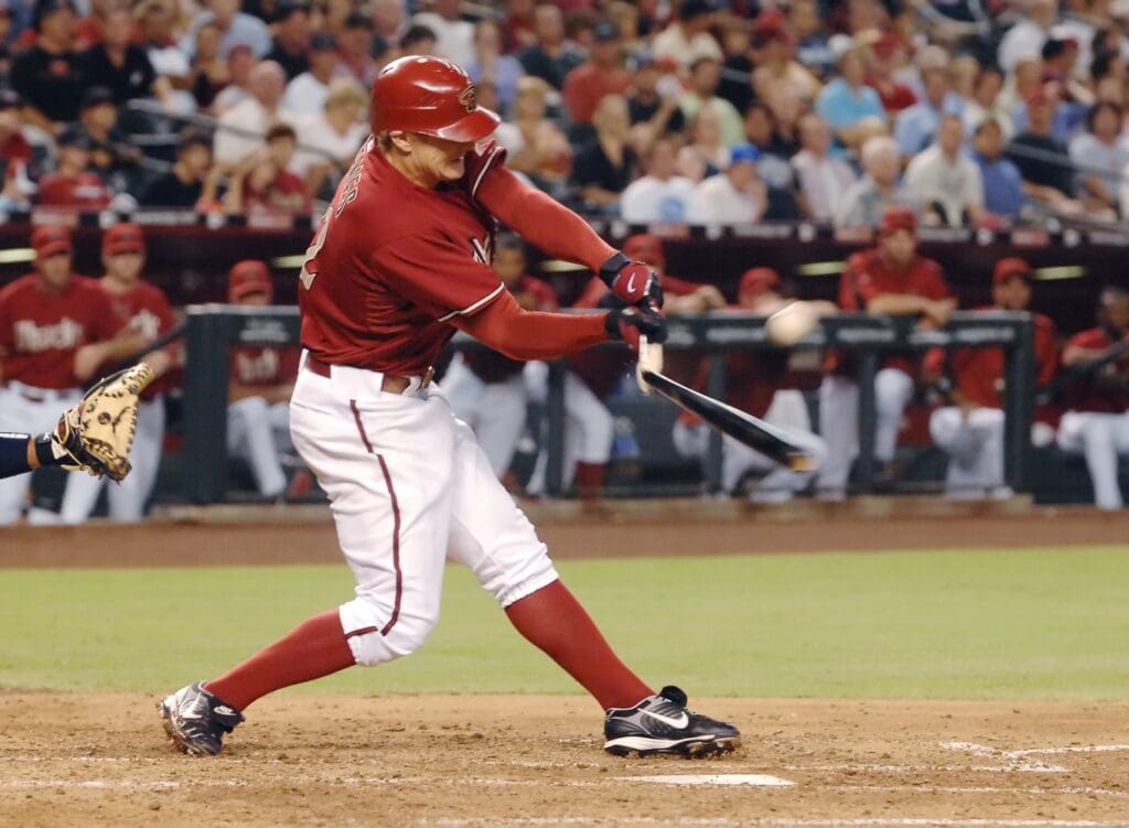 Aug 21, 2007; Phoenix, AZ, USA; Arizona Diamondbacks left fielder (22) Eric Byrnes hits a broken bat single in the fourth inning against the Milwaukee Brewers at Chase Field. Mandatory Credit: Mark J. Rebilas-USA TODAY Sports Copyright © 2007 Mark J. Rebilas