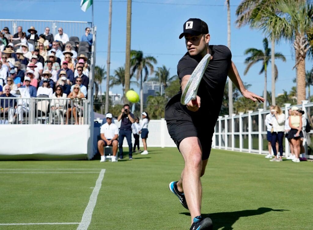 Andy Roddick plays in the Mixed-Doubles Exhibition Match at the Breakers Friday March 21, 2025 in Palm Beach. The event celebrates the debut of the new tennis and racquet facilities benefits First Serve USA.