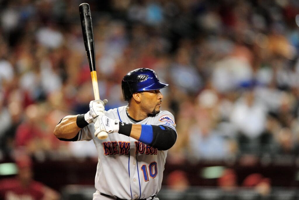 Aug. 11, 2009; Phoenix, AZ, USA; New York Mets outfielder Gary Sheffield against the Arizona Diamondbacks at Chase Field. Mandatory Credit: Mark J. Rebilas-USA TODAY Sports