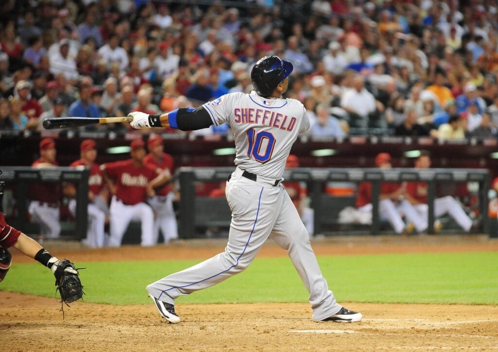 Aug. 11, 2009; Phoenix, AZ, USA; New York Mets outfielder Gary Sheffield against the Arizona Diamondbacks at Chase Field. Mandatory Credit: Mark J. Rebilas-USA TODAY Sports