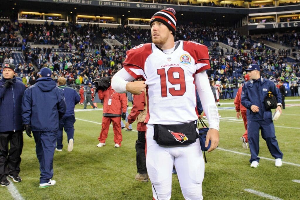 Dec 9, 2012; Seattle, WA, USA; Arizona Cardinals quarterback John Skelton (19) on the field after the game against the Seattle Seahawks at CenturyLink Field. Seattle defeated Arizona 58-0. Mandatory Credit: Steven Bisig-USA TODAY Sports