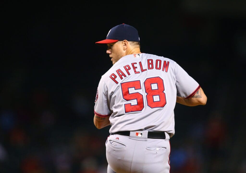 Aug 1, 2016; Phoenix, AZ, USA; Washington Nationals pitcher Jonathan Papelbon against the Arizona Diamondbacks at Chase Field.
