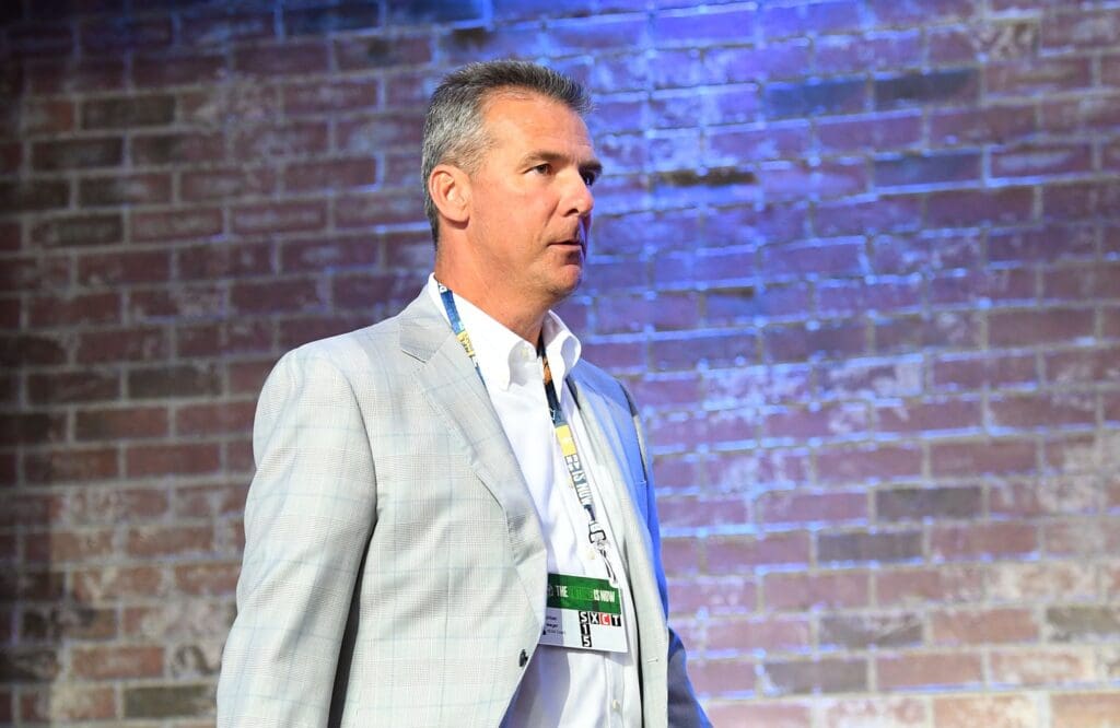 Apr 25, 2019; Nashville, TN, USA; Urban Meyer walks onto the stage prior to the first round of the 2019 NFL Draft in Downtown Nashville